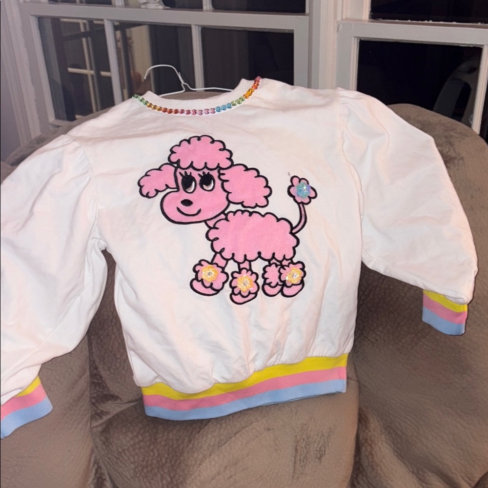 Girls' White Sweatshirt with Pink Poodle Graphic